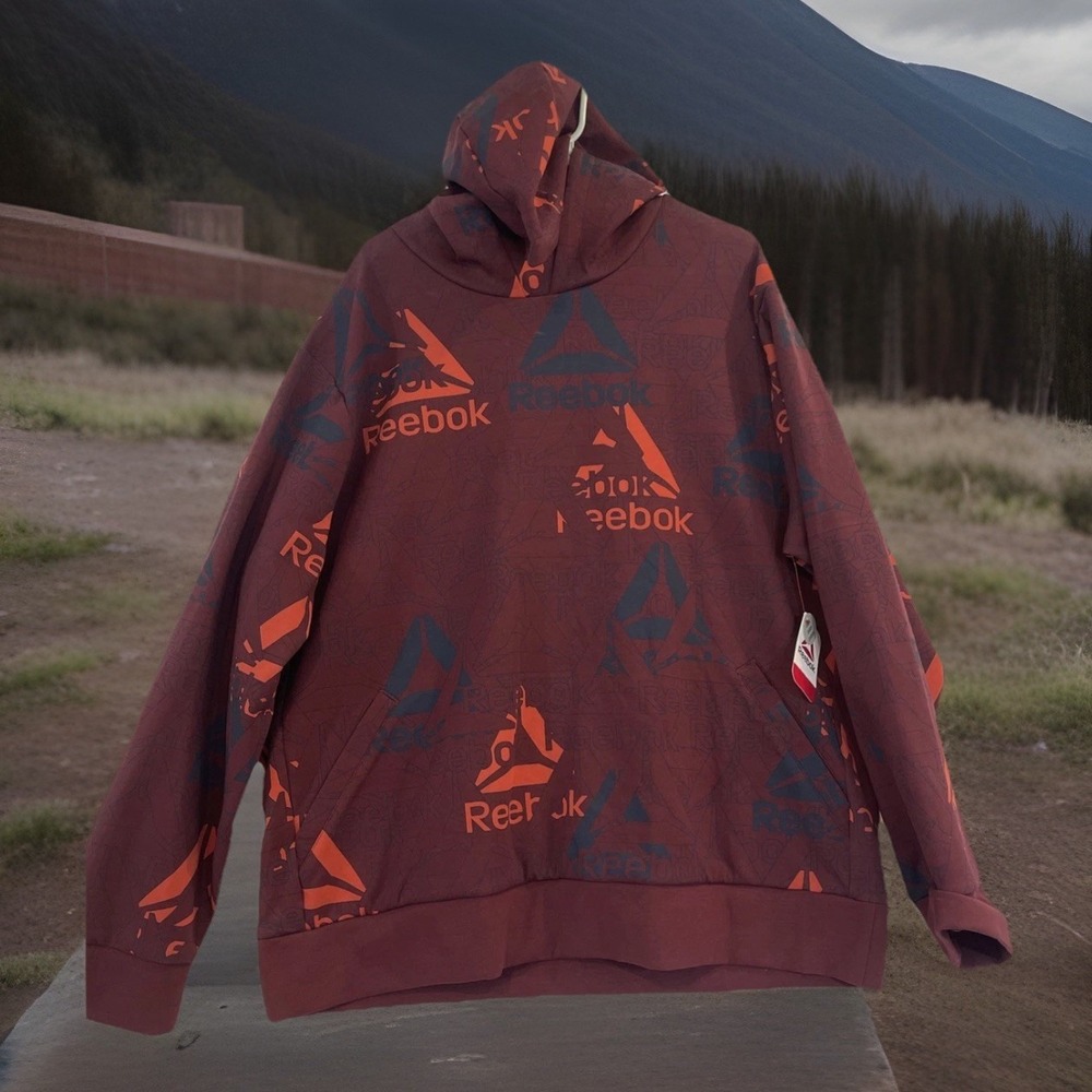 NWT Reebok Classic UNWIND Graphic Logo Hoodie Sweatshirt 2XL Port Royale (Red)